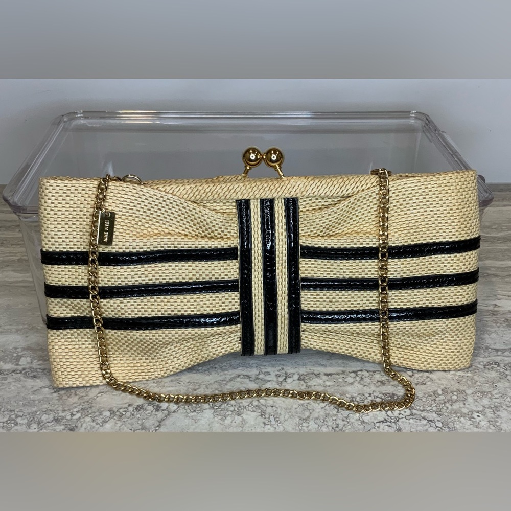 NINE WEST Beige Jute Woven Clutch